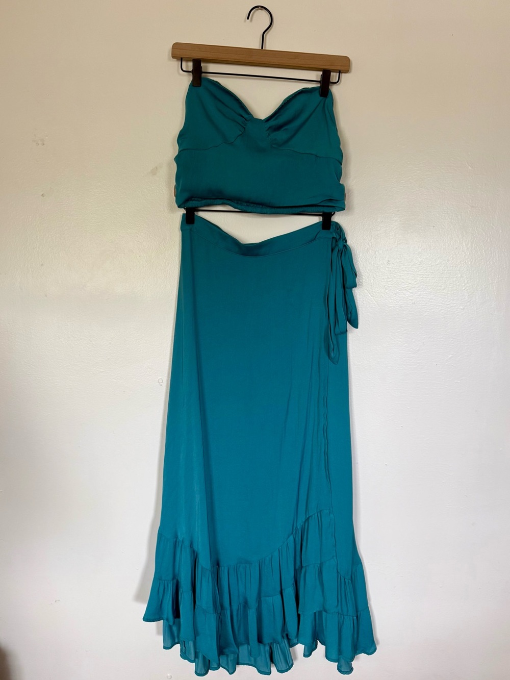 Free People Teal Two-Piece Top & Wrap Skirt Set